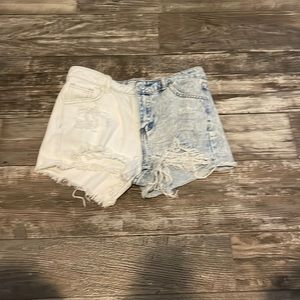 Half white and blue jean shorts